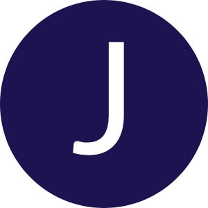 Dunkelblauer Kreis mit einem "J" darin.