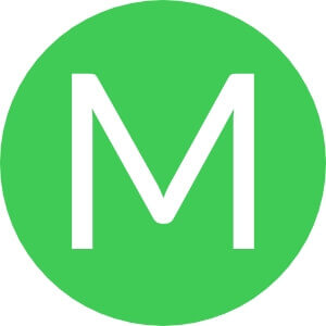 Grüner Kreis mit einem "M" darin.